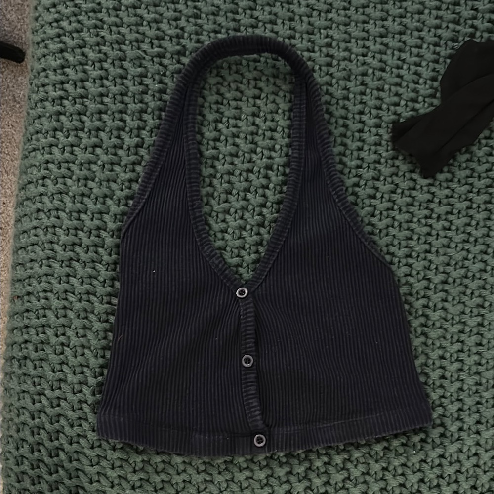 Navy Blue Ribbed Crop Top